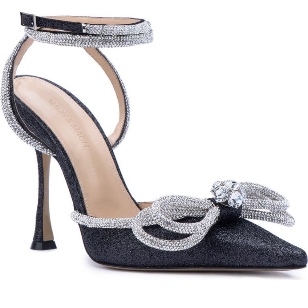 Mach & Mach Crystal bow pointed toe pump black 38 / US 8